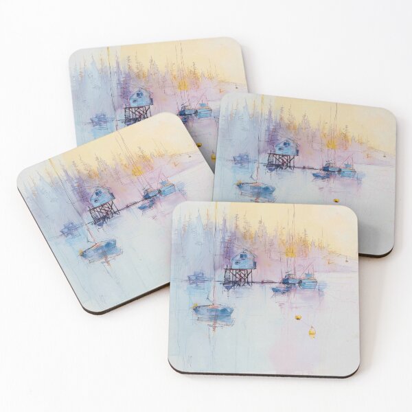 Item preview, Harbor at Dawn – Minimal Watercolor Boats and Stilt House designed and sold by solynneart.