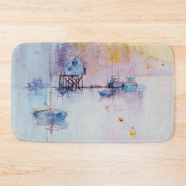 Item preview, Harbor at Dawn – Minimal Watercolor Boats and Stilt House designed and sold by solynneart.