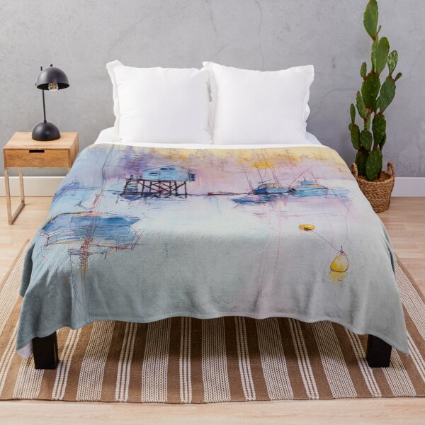 Item preview, Harbor at Dawn – Minimal Watercolor Boats and Stilt House designed and sold by solynneart.