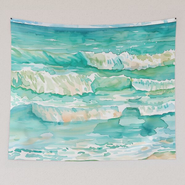 Item preview, Rolling Waves – Turquoise Watercolor Seascape designed and sold by solynneart.