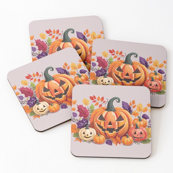 Item preview, Smiling Halloween Jack-o-lanterns with Autumn Leaves designed and sold by darksteel101.