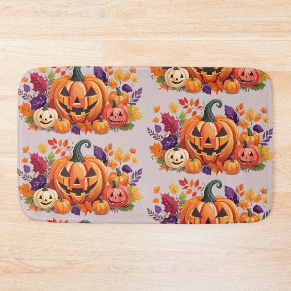 Item preview, Smiling Halloween Jack-o-lanterns with Autumn Leaves designed and sold by darksteel101.