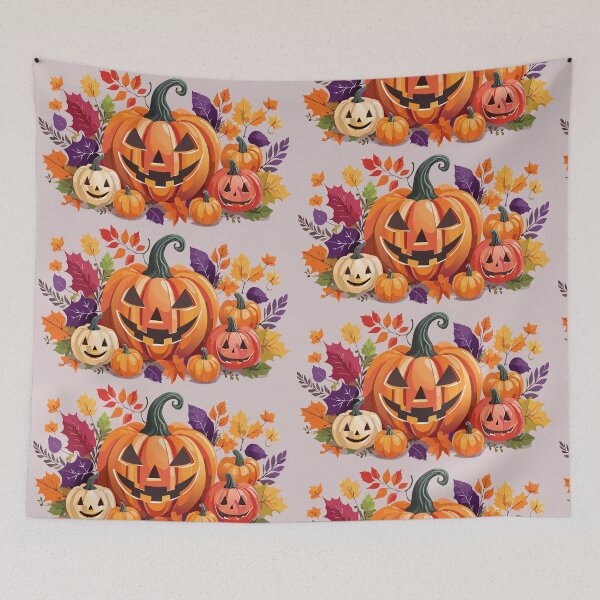 Item preview, Smiling Halloween Jack-o-lanterns with Autumn Leaves designed and sold by darksteel101.
