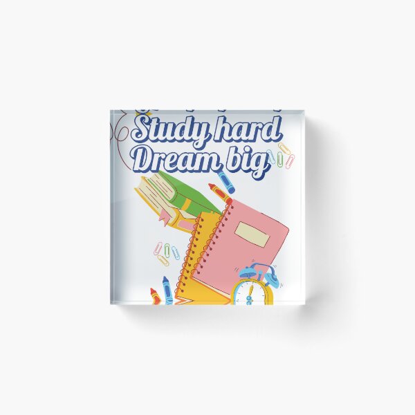 Aperçu de l'œuvre Travaille dur, rêve grand – Design coloré avec livres et fournituresStudy Hard Dream Big – Colorful Books & School Supplies Design s scolaires créée et vendue par Drawingshirts.
