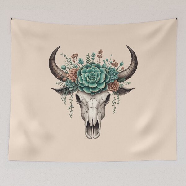 Item preview, Succulents and Cow Skull, Boho Cow Skull with succulents crown, watercolor,style, rodeo, wild, farm, cowgirl, shabby chic designed and sold by Collagedream.