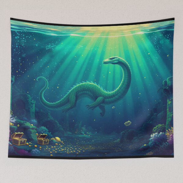 Item preview, Loch Ness Monster – Underwater Castle Ruins & Treasure – Fantasy RPG Scene designed and sold by Emmachenn / WineDronk Shop.