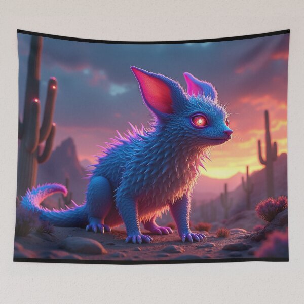 Item preview, Colorful Chupacabra – Glowing Desert Twilight with Bioluminescent Cacti – Fantasy Creature Art designed and sold by Emmachenn / WineDronk Shop.