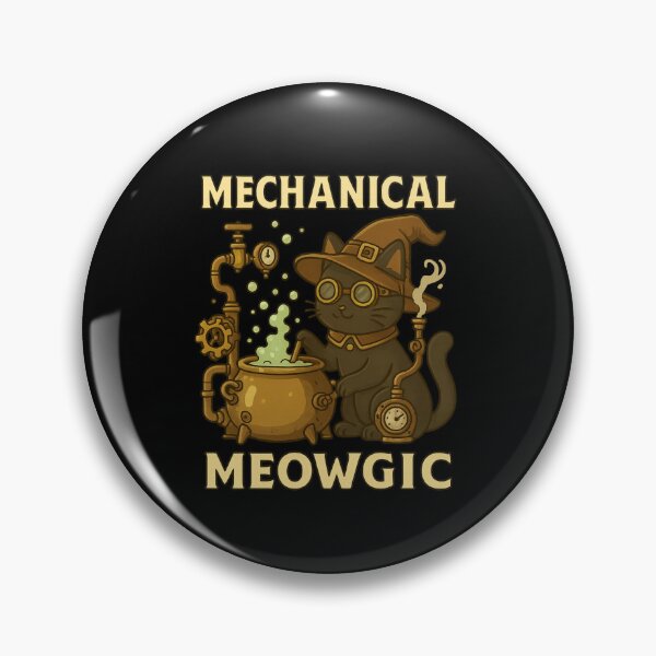 Item preview, Steampunk Witch Cat – Funny Halloween “Mechanical Meowgic” Kawaii Illustration designed and sold by EuropeanPrints.