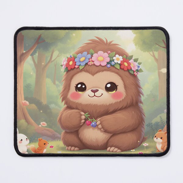 Item preview, Kawaii Bigfoot with Flower Crown – Chibi Forest Scene with Woodland Animals – Ultra Cute Pastel Cryptid Art designed and sold by Emmachenn / WineDronk Shop.