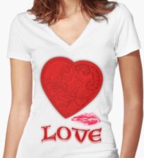 Victorian Heart with a Kisss Shirt mit V-Ausschnitt