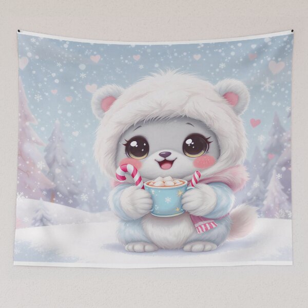 Item preview, Kawaii Baby Yeti with Hot Cocoa – Chibi Winter Cryptid in Snow – Pastel Cute Mythical Creature Art designed and sold by Emmachenn / WineDronk Shop.