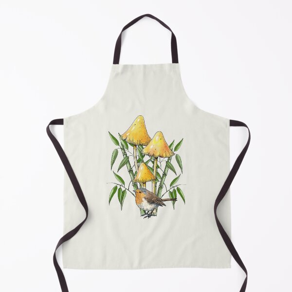 Item preview, Robin Bird with Big Mushrooms and Bamboo Leaves, Illustration designed and sold by JoyfulWhimsy.