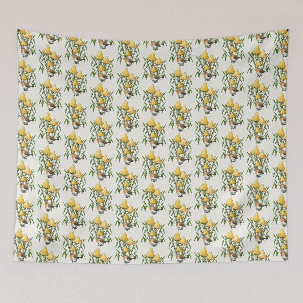 Item preview, Robin Bird with Big Mushrooms and Bamboo Leaves, Illustration designed and sold by JoyfulWhimsy.