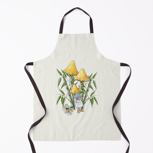 Item preview, GNOME Girl with Daisy, Big Mushrooms and Bamboo Leaves, Illustration designed and sold by JoyfulWhimsy.