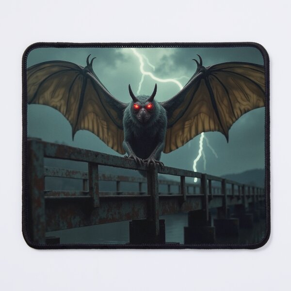 Item preview, Realistic Mothman Cryptid Art – Stormy Bridge Scene with Glowing Red Eyes & Dramatic Lighting designed and sold by Emmachenn / WineDronk Shop.