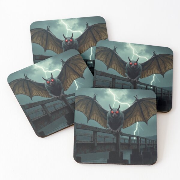 Item preview, Realistic Mothman Cryptid Art – Stormy Bridge Scene with Glowing Red Eyes & Dramatic Lighting designed and sold by Emmachenn / WineDronk Shop.