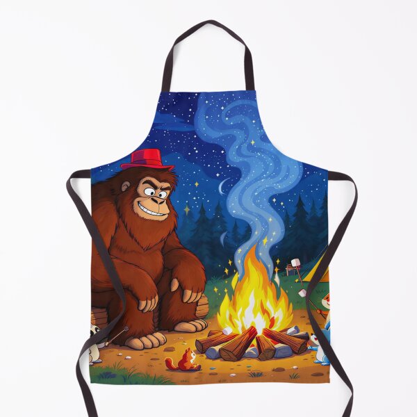 Item preview, Cartoon Bigfoot Camping with Forest Animals – Fun Night Sky Marshmallow Roast in Bright Colors designed and sold by Emmachenn / WineDronk Shop.