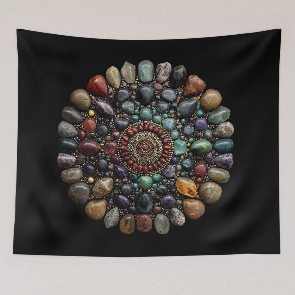 Item preview, mandala of tumbled colorful earthy gemstones designed and sold by EarthenEmbers.