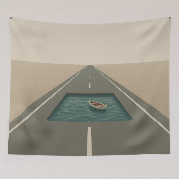 Item preview, Highway with Ocean Pool – Surreal Minimal Illustration designed and sold by PrometheusStyle.