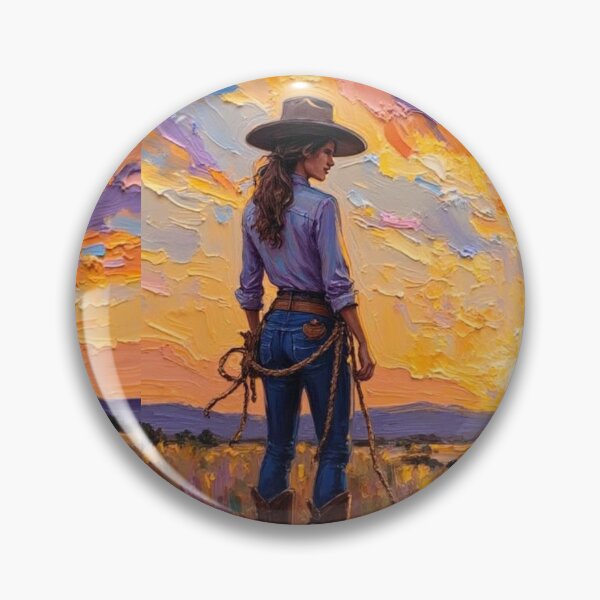 Item preview, Cowgirl at Sunset – Western Landscape Oil-Style Digital Art designed and sold by TheDesignDen52.