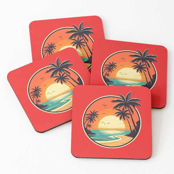 Item preview, Tropical Sunset Retro Travel Badge designed and sold by PrintBreeze.