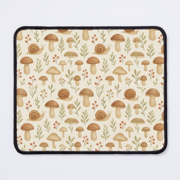 Item preview, watercolor pattern with mushrooms, berries, and snails designed and sold by Victoria Riabov.