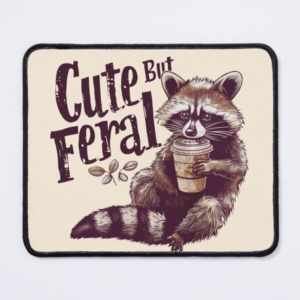 Item preview, Cute But Feral, Funny Raccoon Drink Coffee designed and sold by stickersRoom.