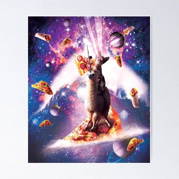 Laser Eyes Outer Space Cat Riding On Llama Unicorn Poster for Sale by  SkylerJHill