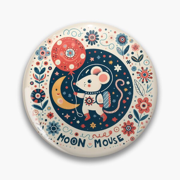 Item preview, Whimsical Moon Mouse - Playful Night Sky Floral - Scandinavian Folk Art by heidiannemorris © designed and sold by FOLK ART FUSION by heidiannemorris.