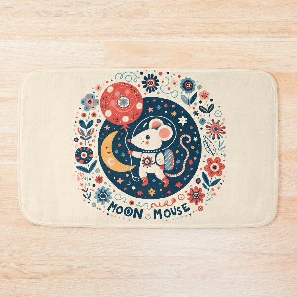 Item preview, Whimsical Moon Mouse - Playful Night Sky Floral - Scandinavian Folk Art by heidiannemorris © designed and sold by FOLK ART FUSION.