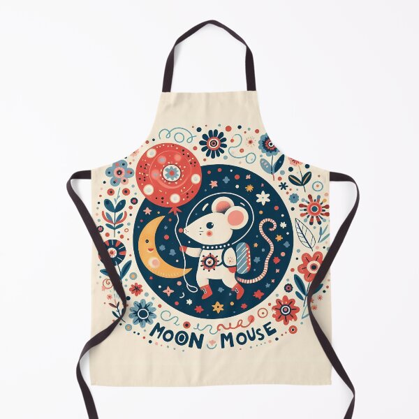 Item preview, Whimsical Moon Mouse - Playful Night Sky Floral - Scandinavian Folk Art by heidiannemorris © designed and sold by FOLK ART FUSION by heidiannemorris.
