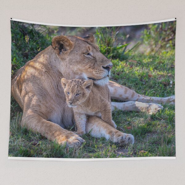 Item preview, Lion Cub and Mom Masai Mara Kenya designed and sold by PhotoArt by Joan Carroll.