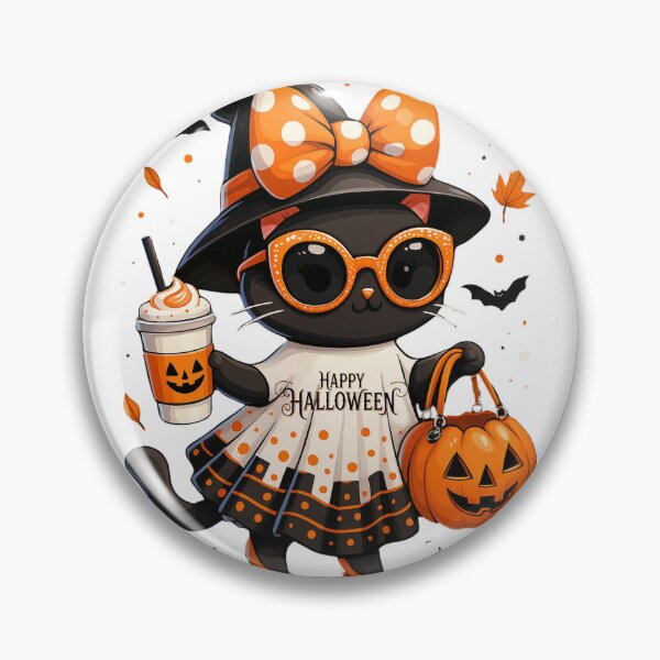 Item preview, Halloween Kawaii Cat – Witch Cat with Pumpkin and Autumn Leaves designed and sold by kenavoArts.