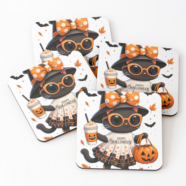 Item preview, Halloween Kawaii Cat – Witch Cat with Pumpkin and Autumn Leaves designed and sold by kenavoArts.
