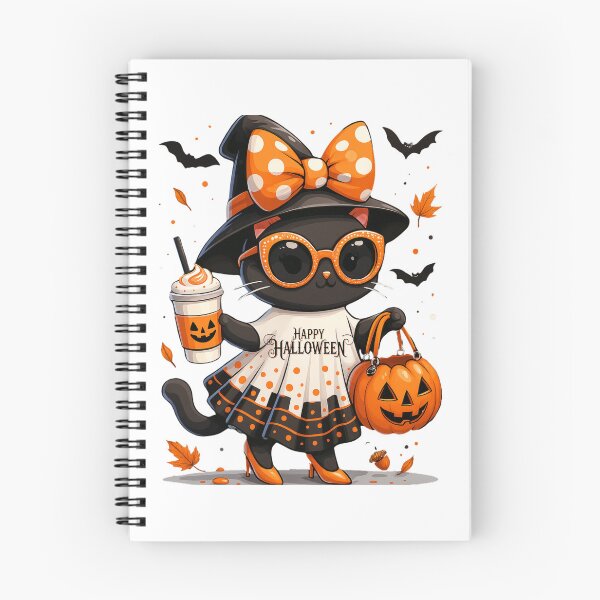 Item preview, Halloween Kawaii Cat – Witch Cat with Pumpkin and Autumn Leaves designed and sold by kenavoArts.