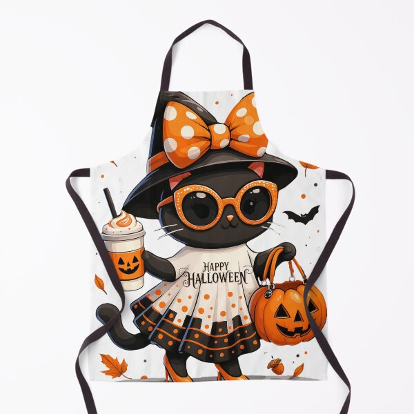 Item preview, Halloween Kawaii Cat – Witch Cat with Pumpkin and Autumn Leaves designed and sold by kenavoArts.