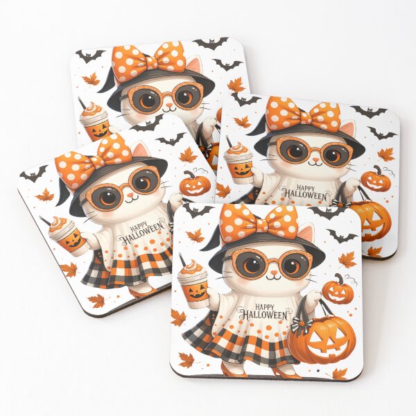 Item preview, Cute Halloween Cat – Kawaii Witch Kitty with Pumpkin Purse designed and sold by kenavoArts.