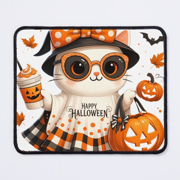 Item preview, Cute Halloween Cat – Kawaii Witch Kitty with Pumpkin Purse designed and sold by kenavoArts.