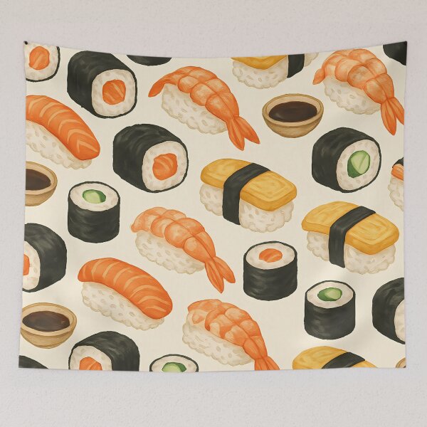 Item preview, Watercolor Sushi Pattern – Seamless Japanese Cuisine Design designed and sold by BloomOfDesign.