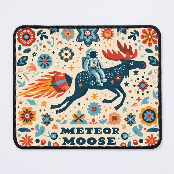 Item preview, Adventurous Meteor Moose - Rocket Ride in Starry Space - Scandinavian Folk Art by heidiannemorris © designed and sold by FOLK ART FUSION by heidiannemorris.