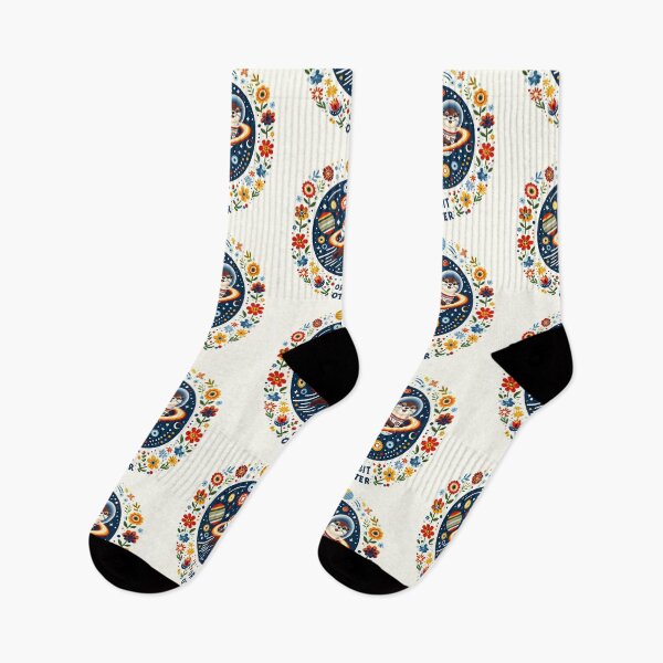 Item preview, Celestial Orbit Otter - Astronaut in Space Floral - Scandinavian Folk Art by heidiannemorris © designed and sold by FOLK ART FUSION.