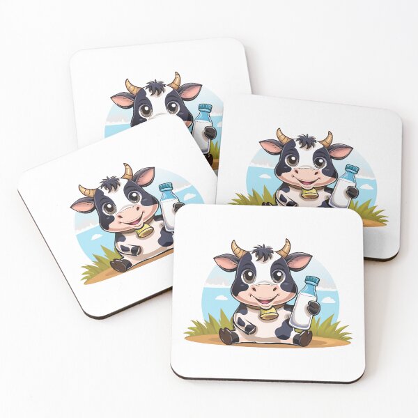 Item preview, Cartoon happy calf holding a bottle of milk, Cheerful cow with a bottle of milk, Farm, cow with horns watching you curiously, Farming cattle animal, sketch for milk diary and beef products designed and sold by Danler.