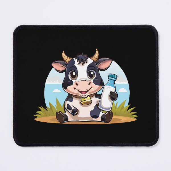 Item preview, Cartoon happy calf holding a bottle of milk, Cheerful cow with a bottle of milk, Farm, cow with horns watching you curiously, Farming cattle animal, sketch for milk diary and beef products designed and sold by Danler.