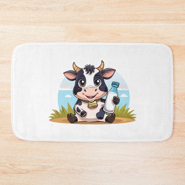 Item preview, Cartoon happy calf holding a bottle of milk, Cheerful cow with a bottle of milk, Farm, cow with horns watching you curiously, Farming cattle animal, sketch for milk diary and beef products designed and sold by Danler.