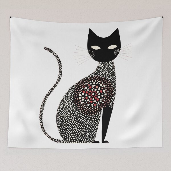 Item preview, Minimalist Abstract Cat in Dot Art Style In Black and White designed and sold by dawnleblanc55.