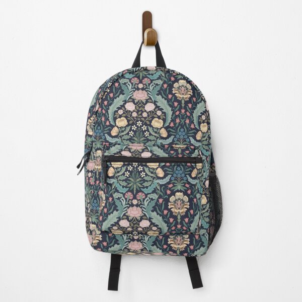 Item preview, Victorian era floral with roses carnations forget me nots on deep navy designed and sold by misentangled.