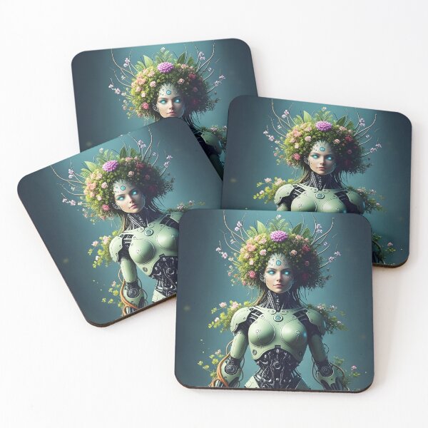 Item preview, Futuristic Green Robot Woman designed and sold by CreativeCorez.