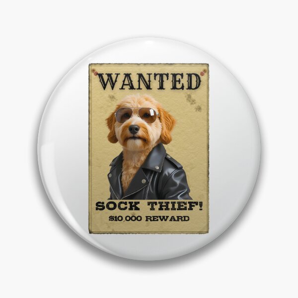 Item preview, Funny Mini Goldendoodle WANTED Poster – Cool Sunglasses & Leather Jacket Sock Thief designed and sold by Fredster1966.