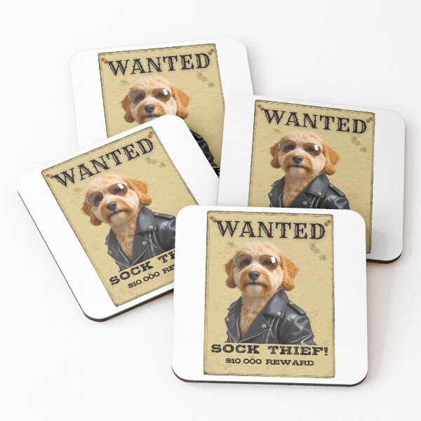 Item preview, Funny Mini Goldendoodle WANTED Poster – Cool Sunglasses & Leather Jacket Sock Thief designed and sold by Fredster1966.