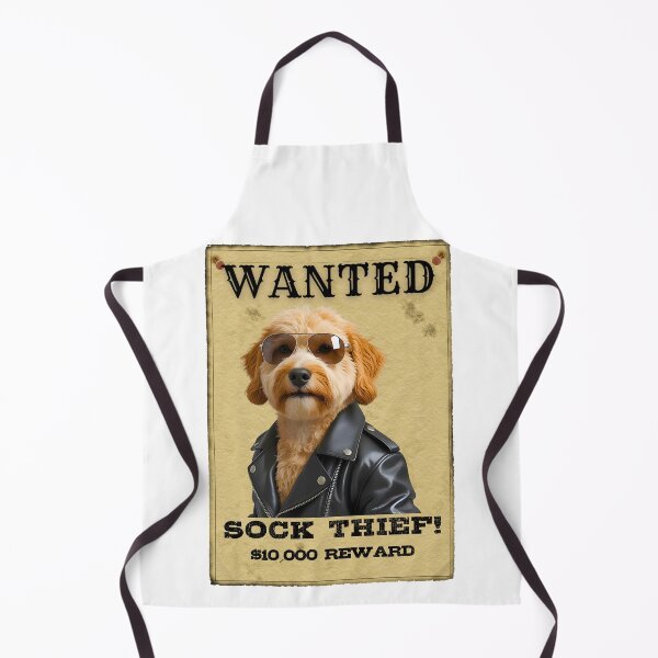 Item preview, Funny Mini Goldendoodle WANTED Poster – Cool Sunglasses & Leather Jacket Sock Thief designed and sold by Fredster1966.